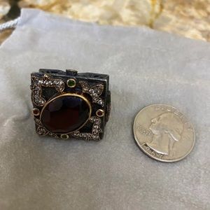 Cocktail Silver Ring Ruby Emerald square Unisex